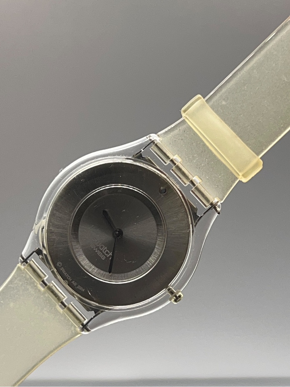 Swatch Transparent Band Yellowish Clear Strap Black Dial Watch